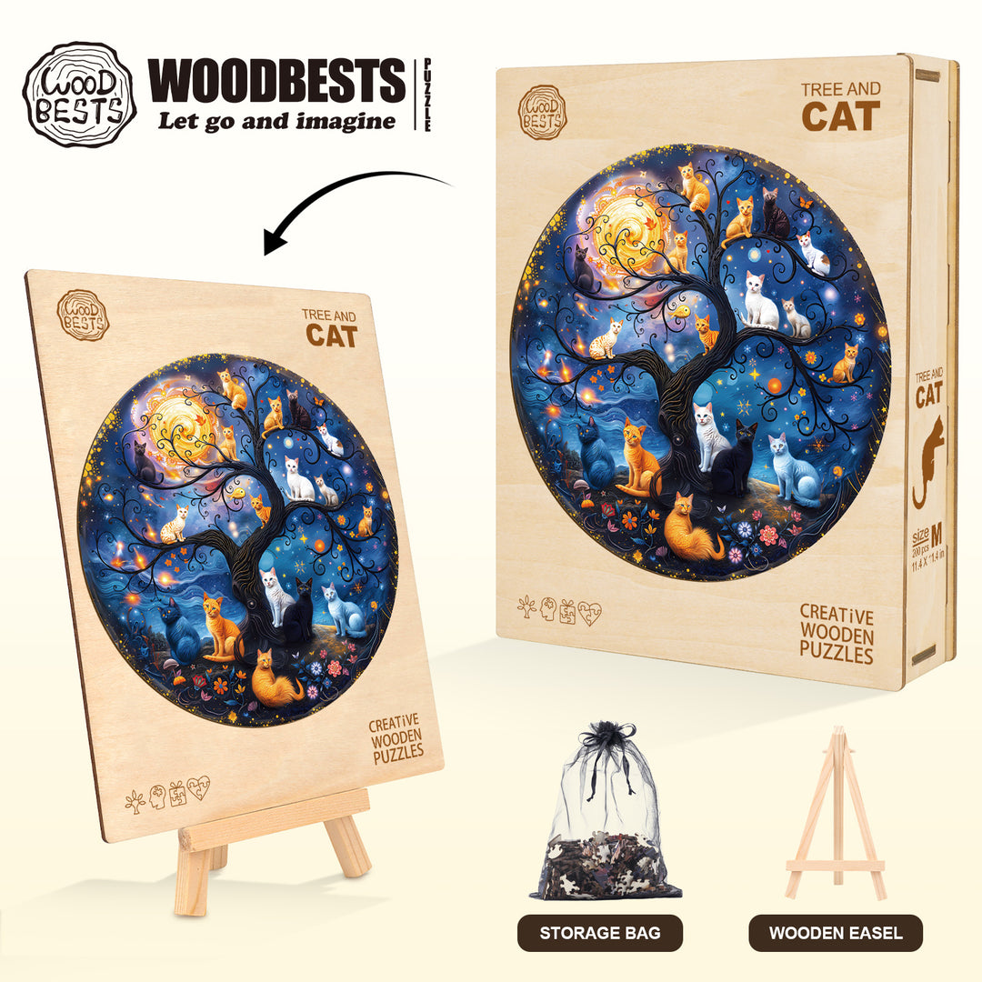Tree And Cat Wooden Jigsaw Puzzle