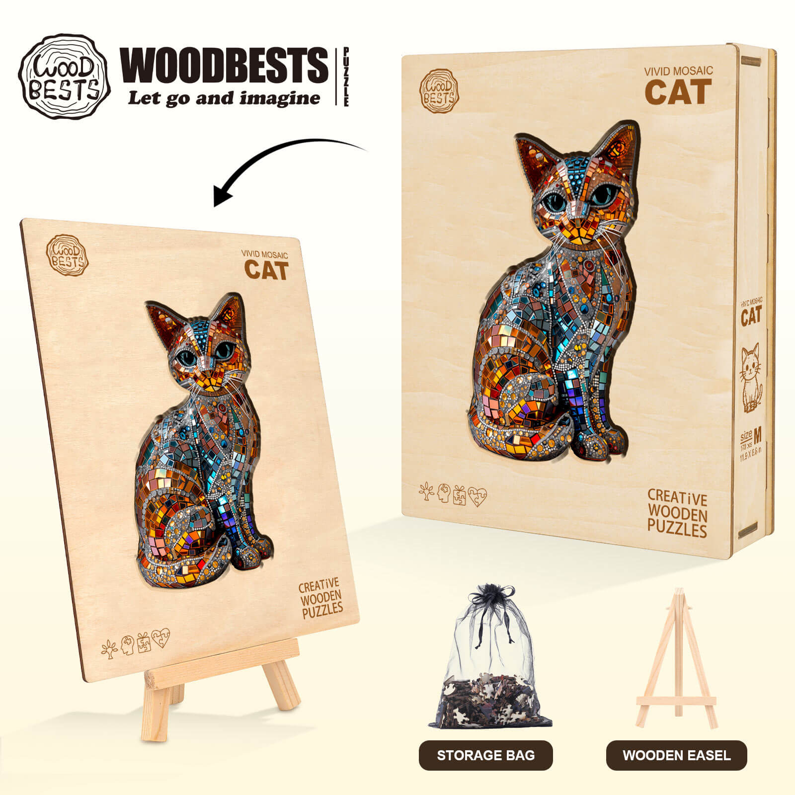 Vivid Mosaic Cat Wooden Jigsaw Puzzle