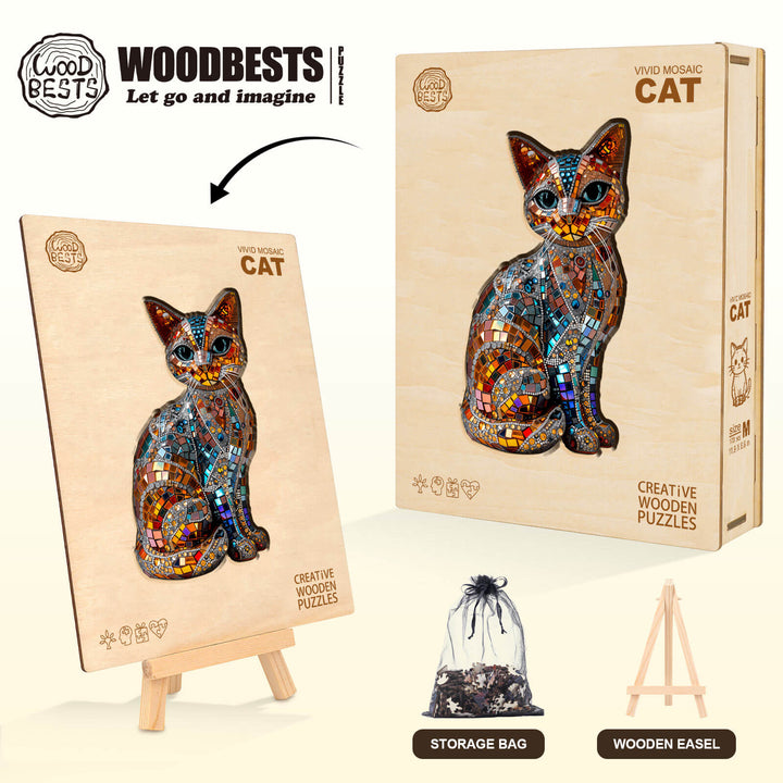 Vivid Mosaic Cat Wooden Jigsaw Puzzle