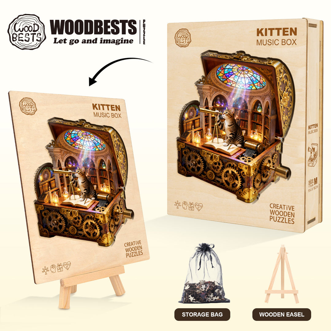 Kitten Music Box Wooden Jigsaw Puzzle