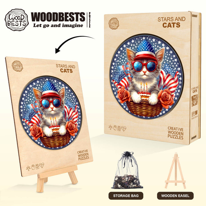 Stars and cats Wooden Jigsaw Puzzle