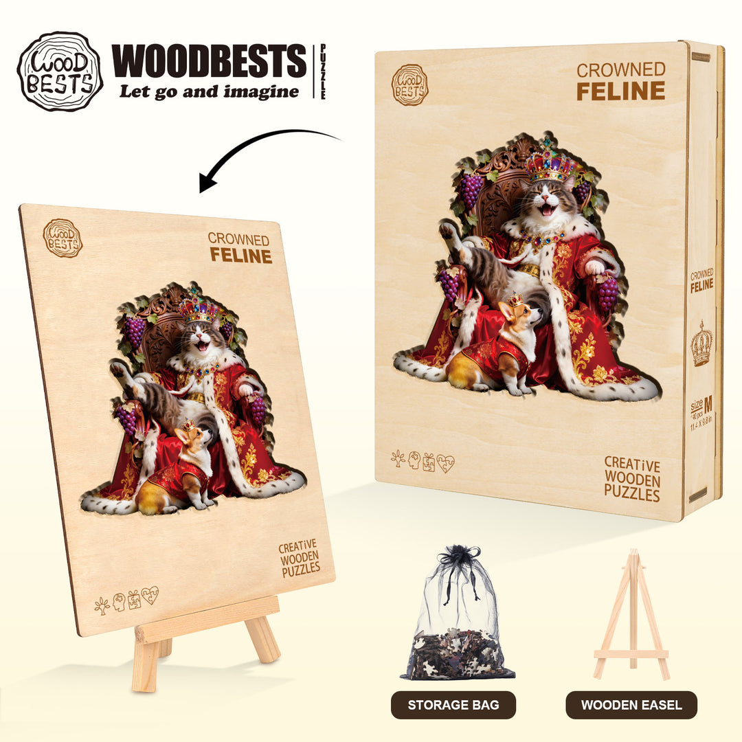 Crowned Feline Wooden Jigsaw Puzzle