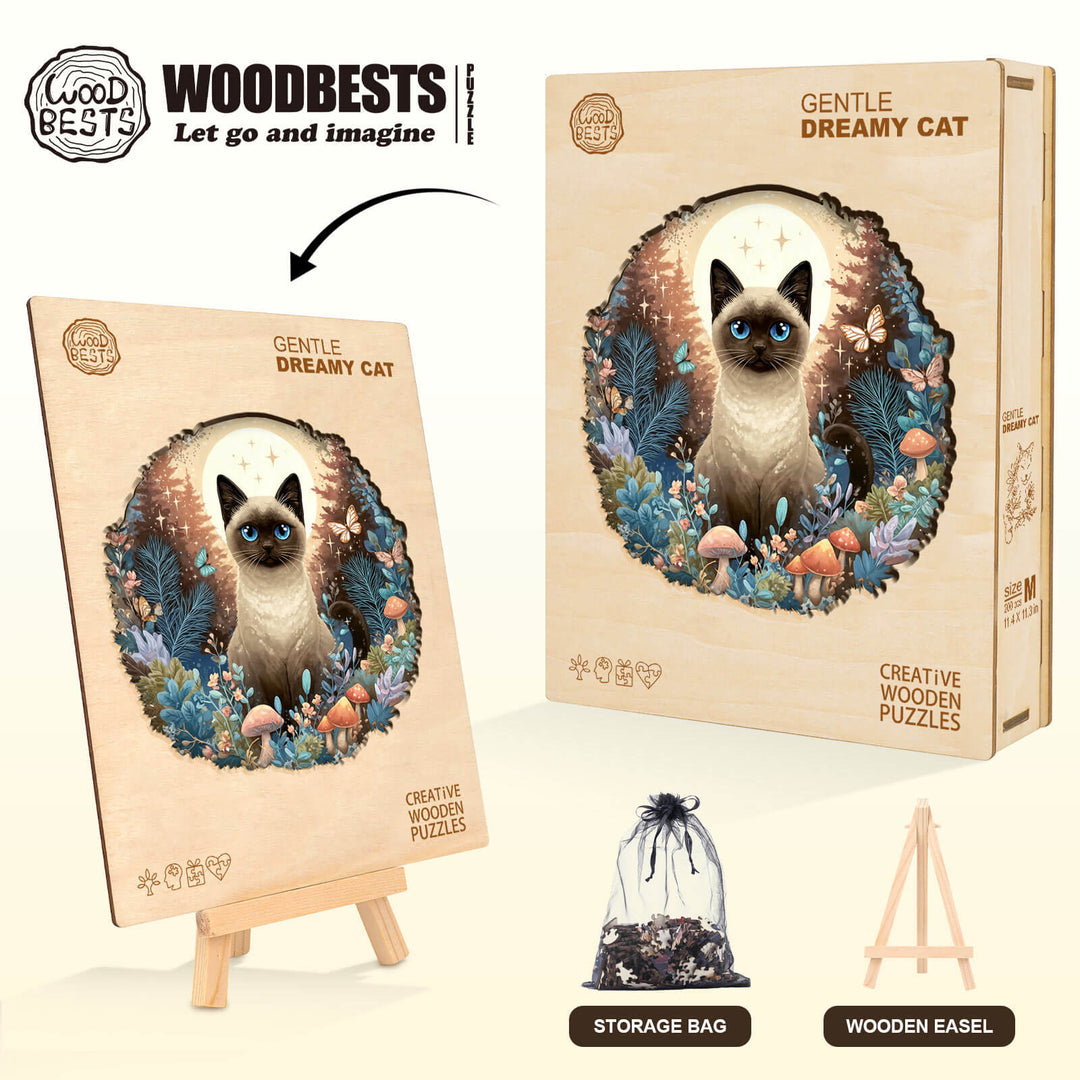 Gentle Dreamy Cat Wooden Jigsaw Puzzle