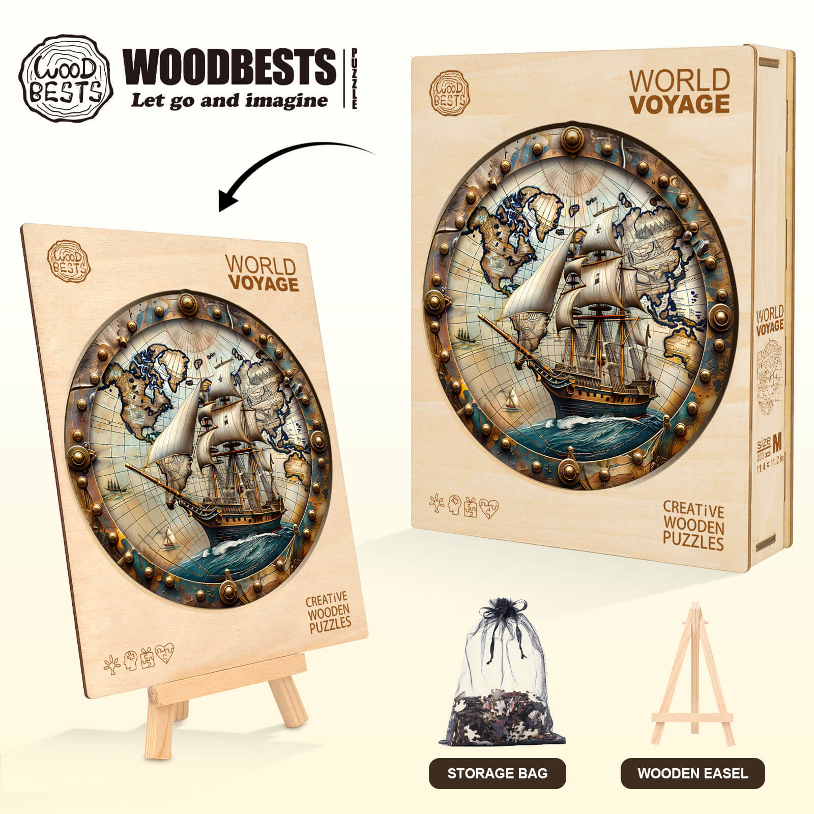 World Voyage Wooden Jigsaw Puzzle with a ship design, showcasing creativity and adventure in puzzle-solving.