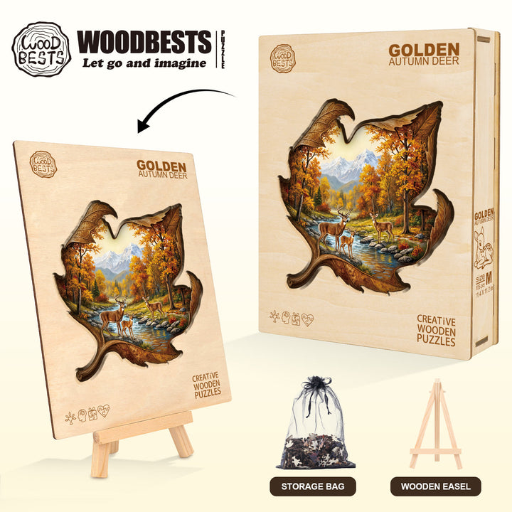 Golden Autumn Deer Wooden Jigsaw Puzzle