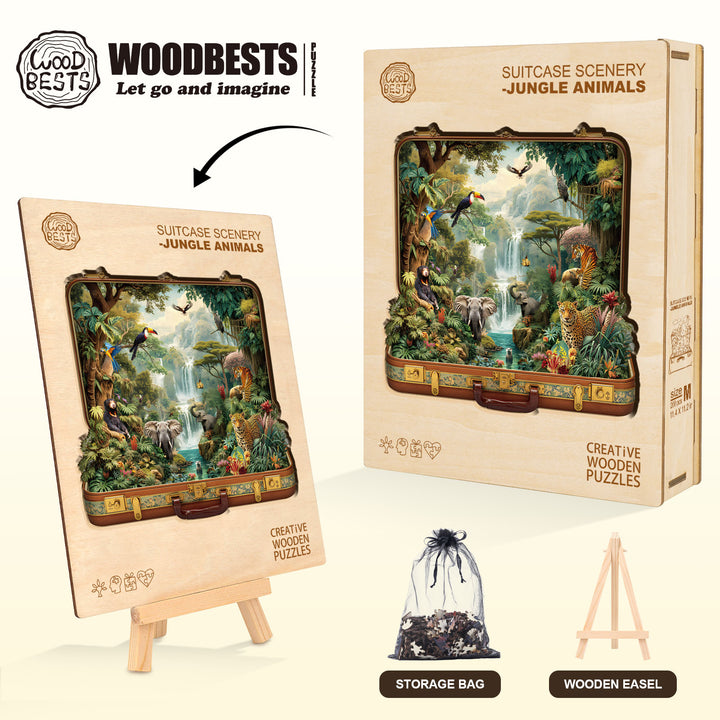 Suitcase scenery-jungle animals Wooden Jigsaw Puzzle