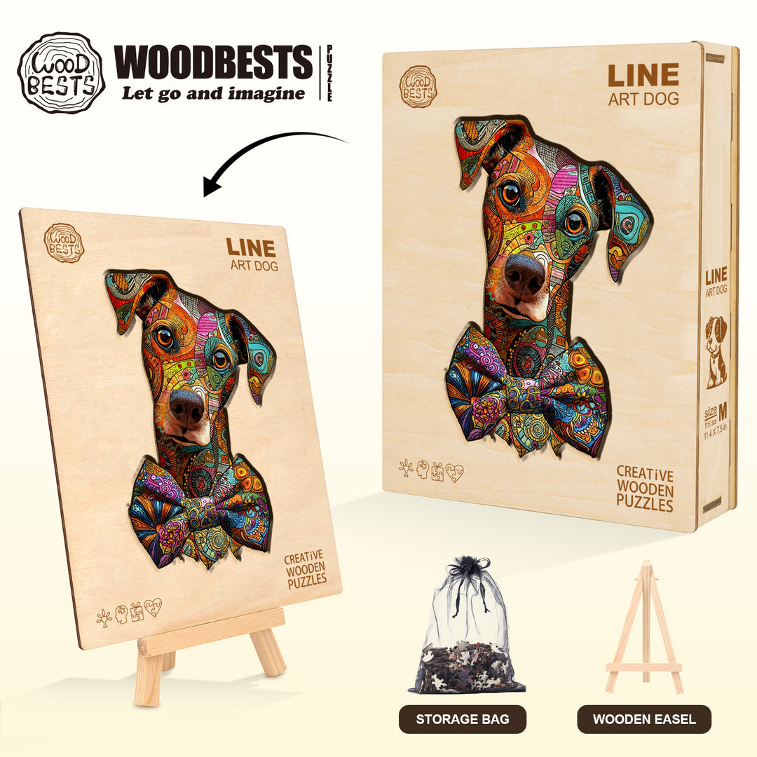 Line Art Dog Wooden Jigsaw Puzzle