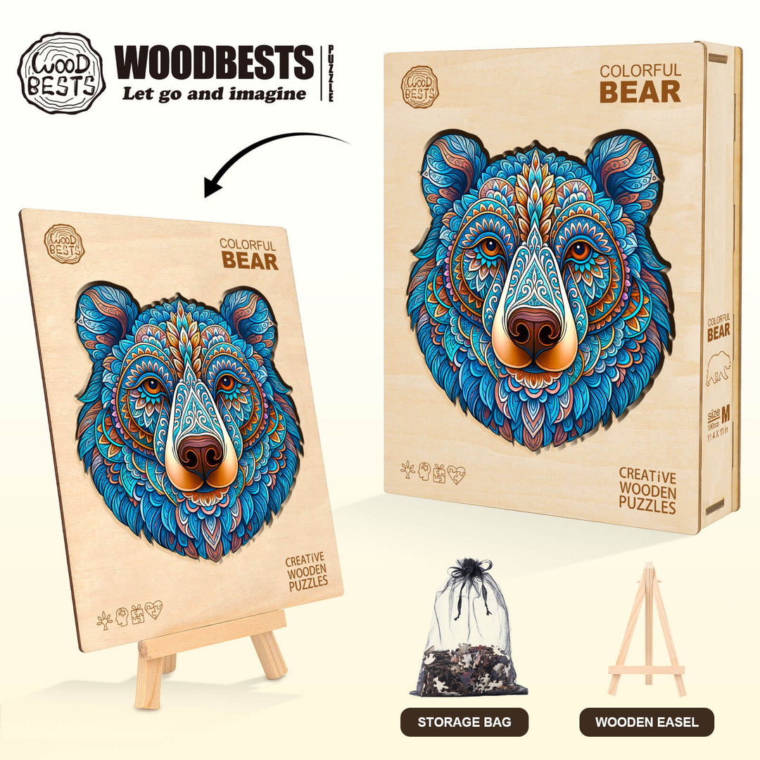 Puzzle en bois coloré en forme d'ours