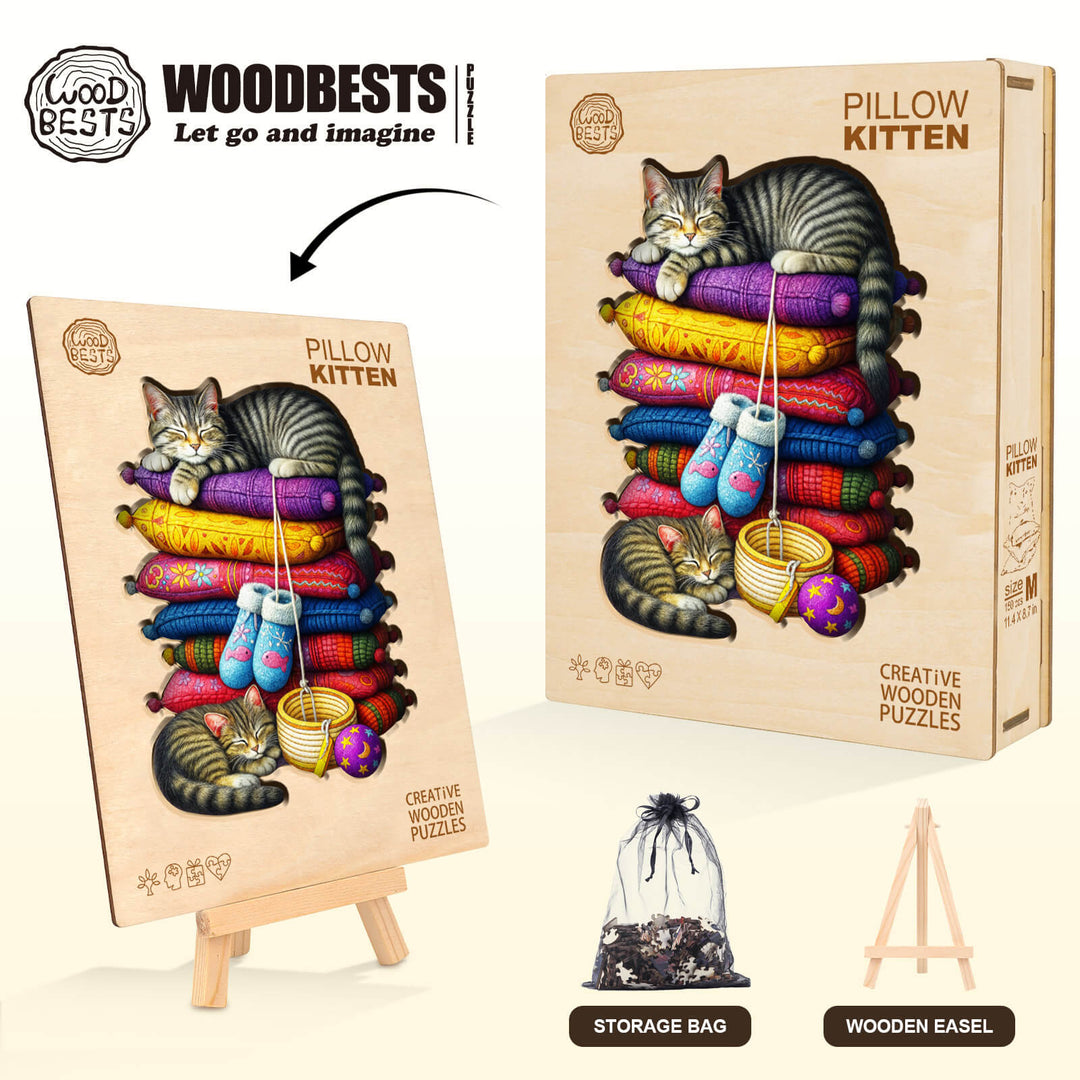 pillow kitten Wooden Jigsaw Puzzle