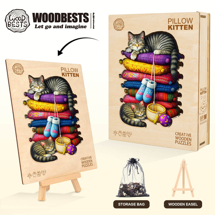 pillow kitten Wooden Jigsaw Puzzle