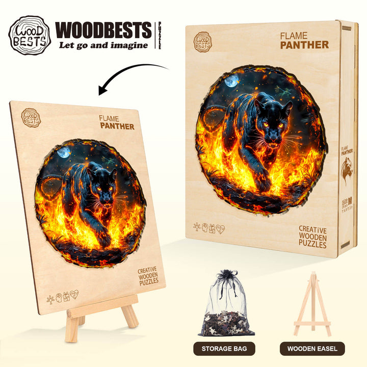 flame panther Wooden Jigsaw Puzzle