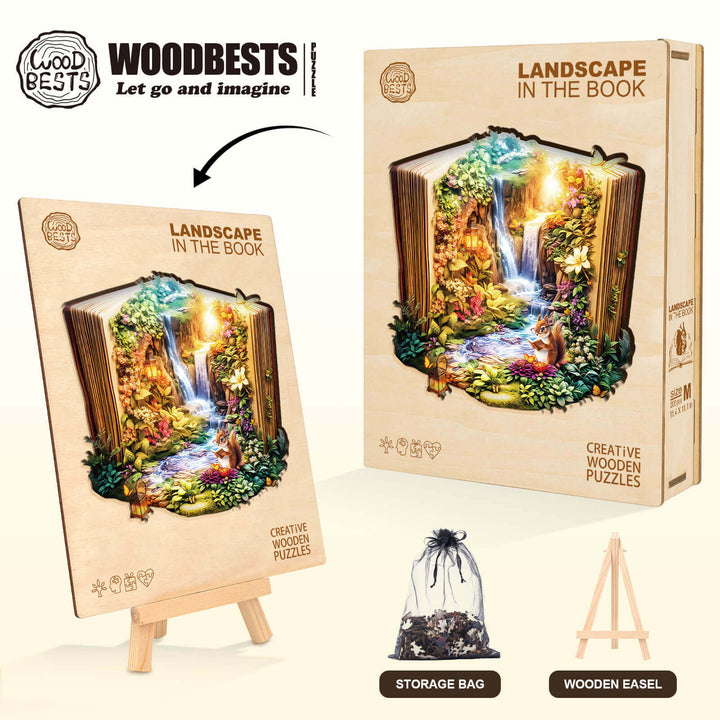 Paysage dans le livre Puzzle en bois