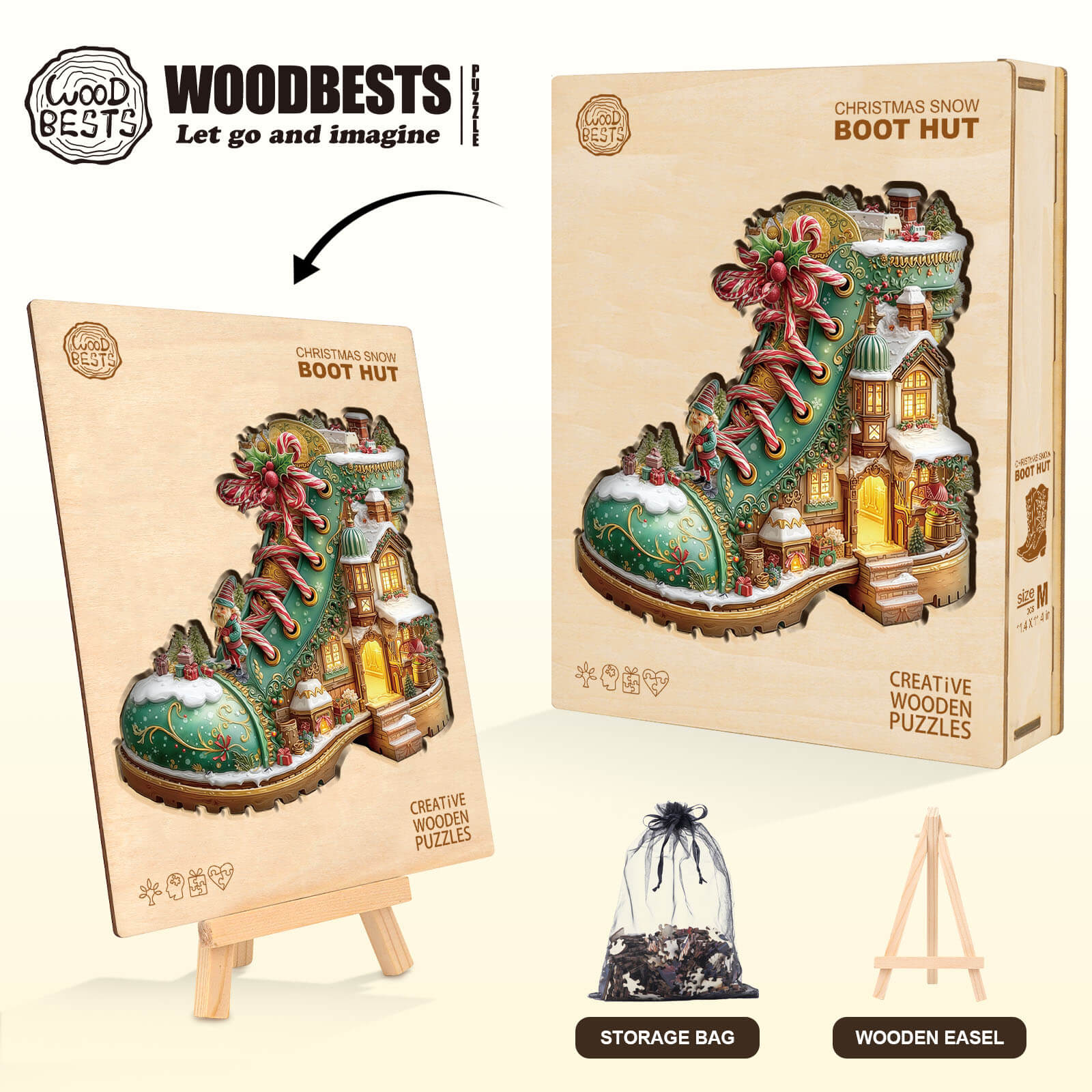 Christmas snow Boot Hut Wooden Jigsaw Puzzle