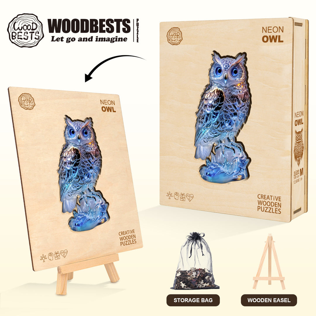 Neon Owl Wooden Jigsaw Puzzle