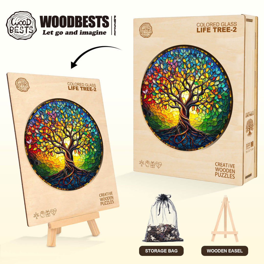Rompecabezas de madera Árbol de la vida de vidrio coloreado-2