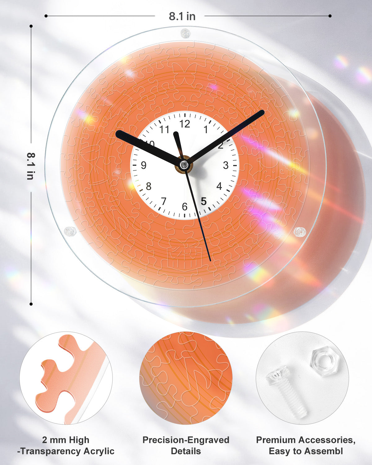 DIY Acrylpuzzle-Uhr Bausatz - Lebhaftes Orange