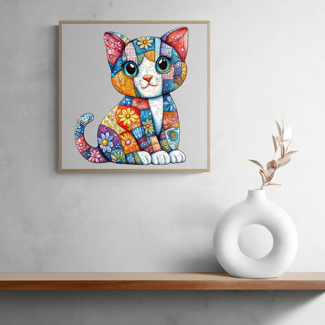 Patchwork Cat Wooden Jigsaw Puzzle