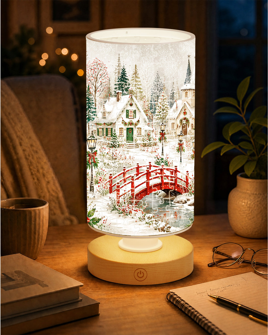 DIY Dimmable Acrylic Puzzle Lamp - Christmas Snow Village