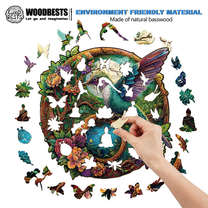 Yin Yang Hummingbird-2 Wooden Jigsaw Puzzle-Woodbests