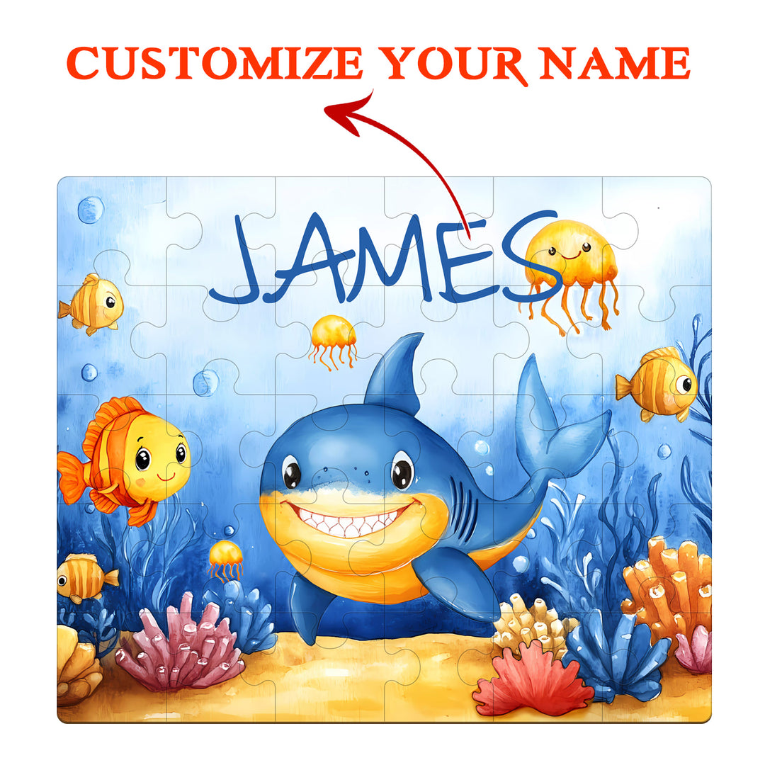 Ocean Friends - Children's Custom Name Wooden Jigsaw Puzzle - By Woodbests