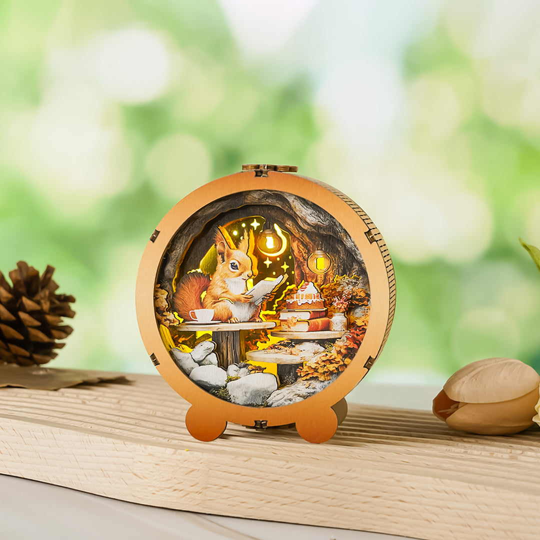 Squirrel's Reading Kit - 3D Wooden Puzzle Night Light - Woodbests