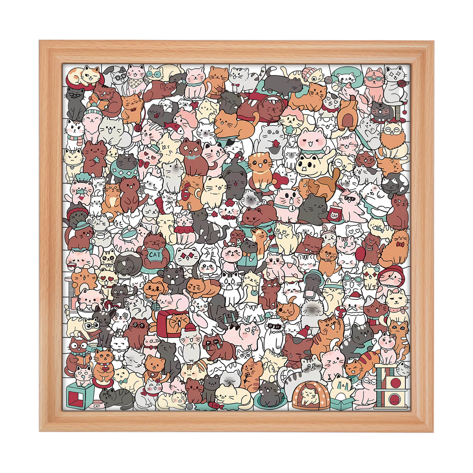 Puzzle carré en bois 200 pièces couleur Morandi en forme de chat adorable