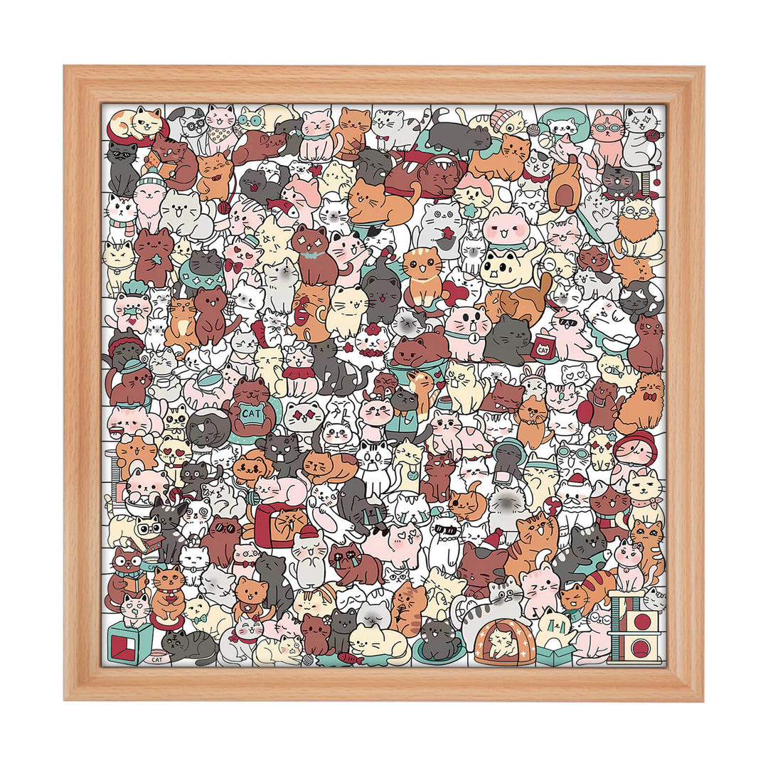 200 Pcs Morandi-Colored Lovely Cat Shaped Square Wooden Jigsaw Puzzle