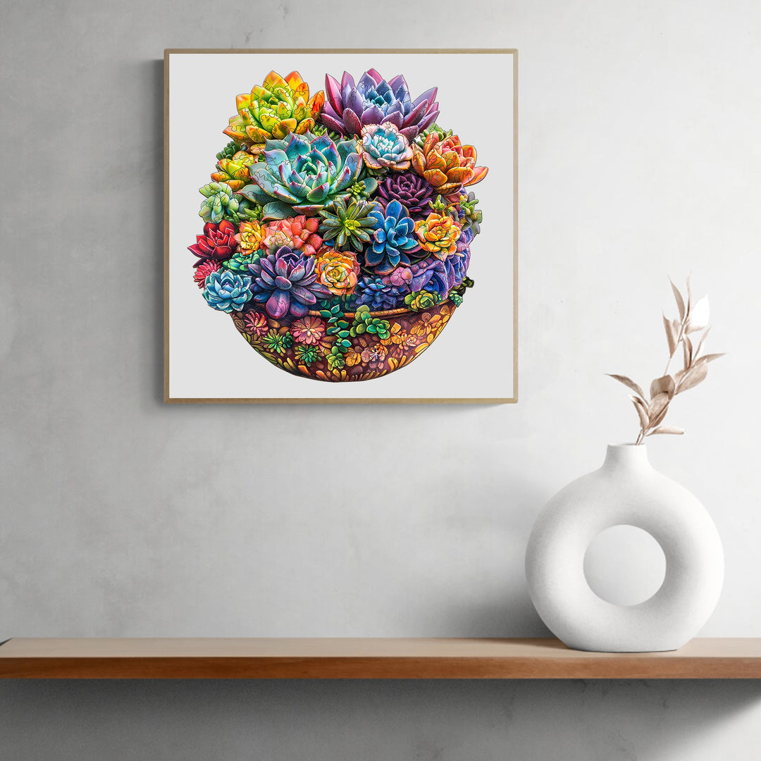 Succulent in pot Wooden Jigsaw Puzzle