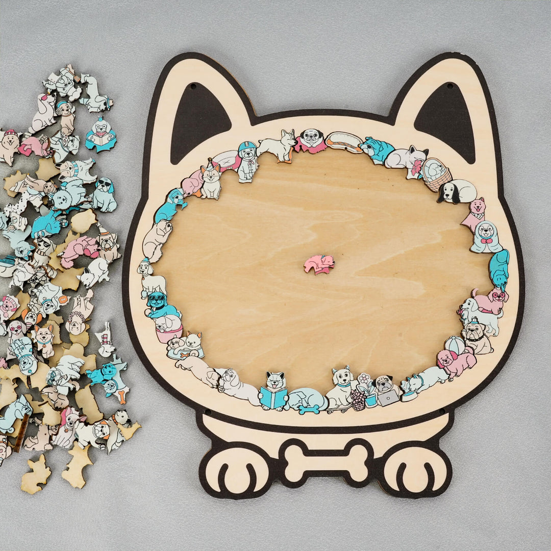 Morandi-Colored Cute Dog Shaped Wooden Jigsaw Puzzle