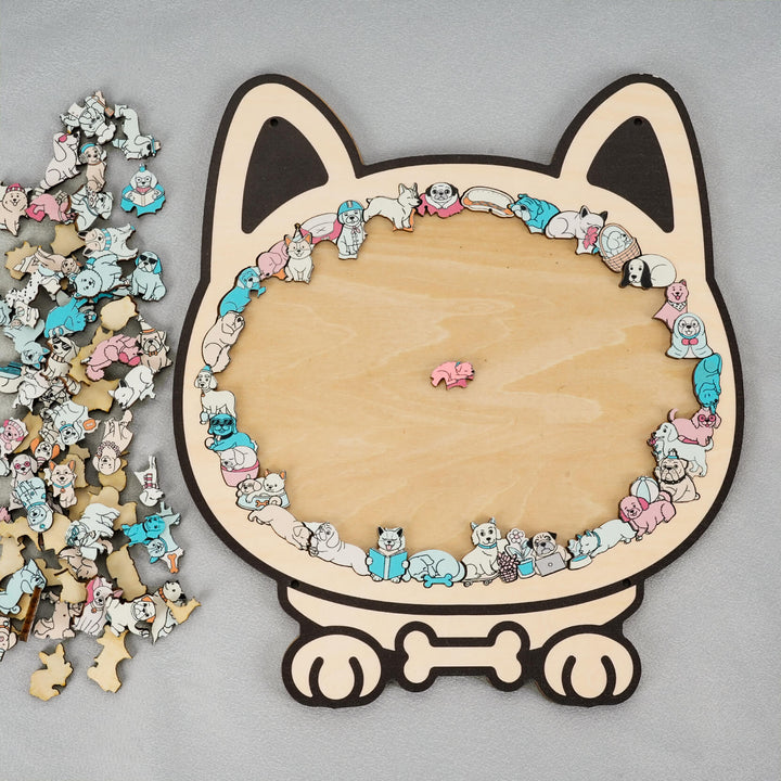 Morandi-Colored Cute Dog Shaped Wooden Jigsaw Puzzle