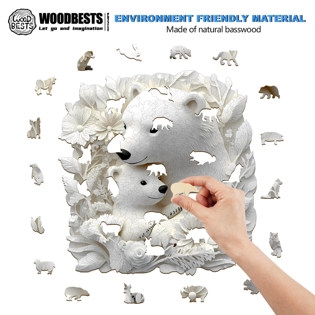 3D Parent Child Polar Bear Wooden Jigsaw Puzzle