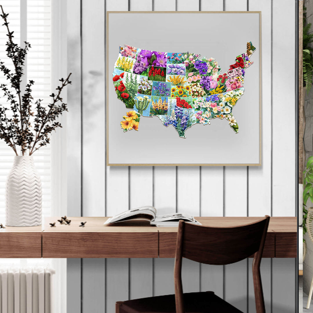 USA STATE FLOWERS Wooden Jigsaw Puzzle