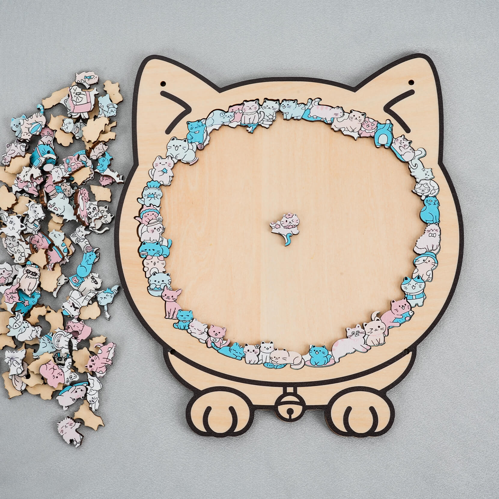 Morandi-Colored Lovely Cat Shaped Wooden Jigsaw Puzzle