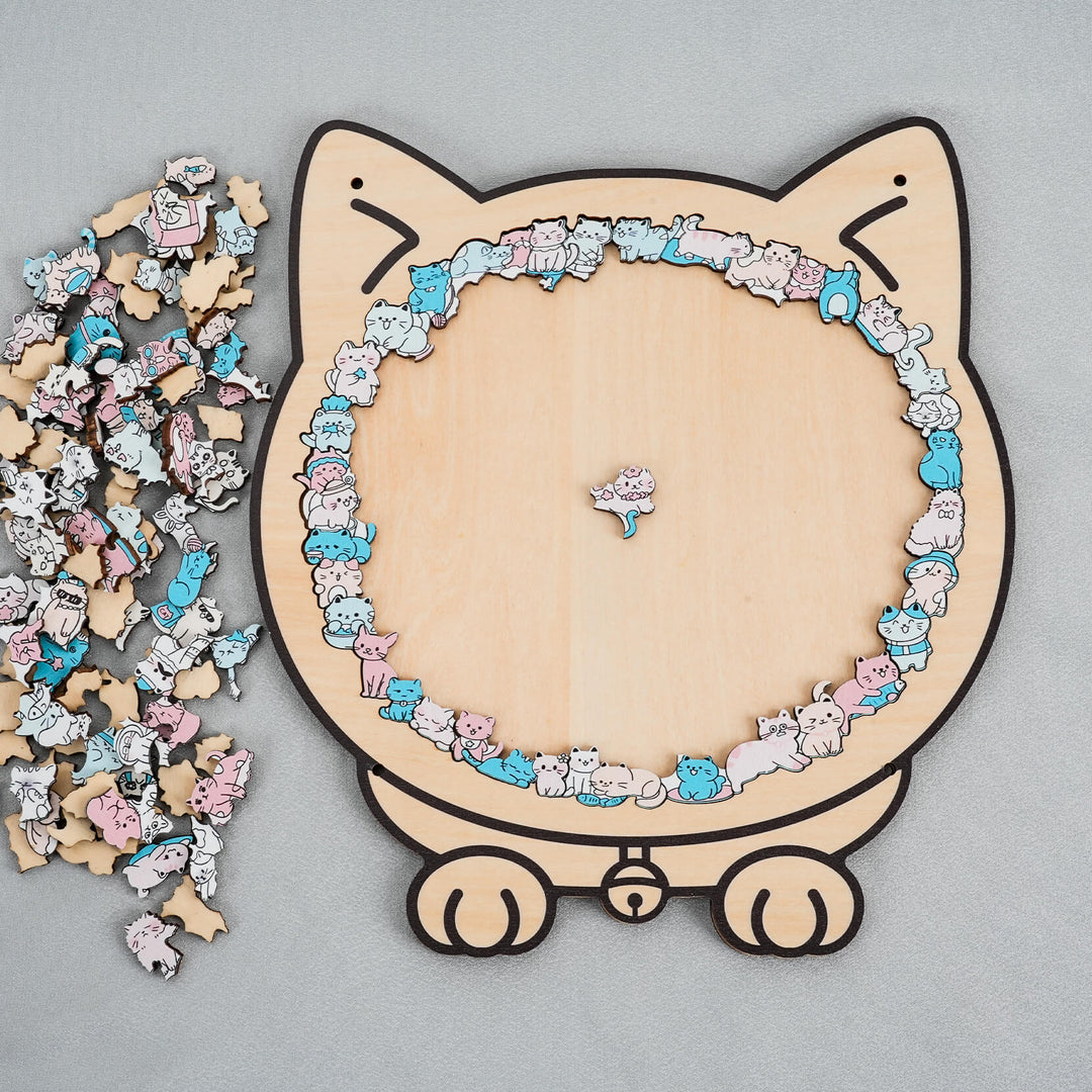 Morandi-Colored Lovely Cat Shaped Wooden Jigsaw Puzzle