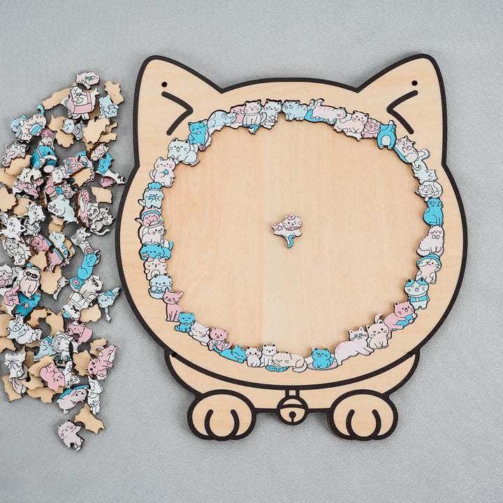 Morandi-Colored Lovely Cat Shaped Wooden Jigsaw Puzzle