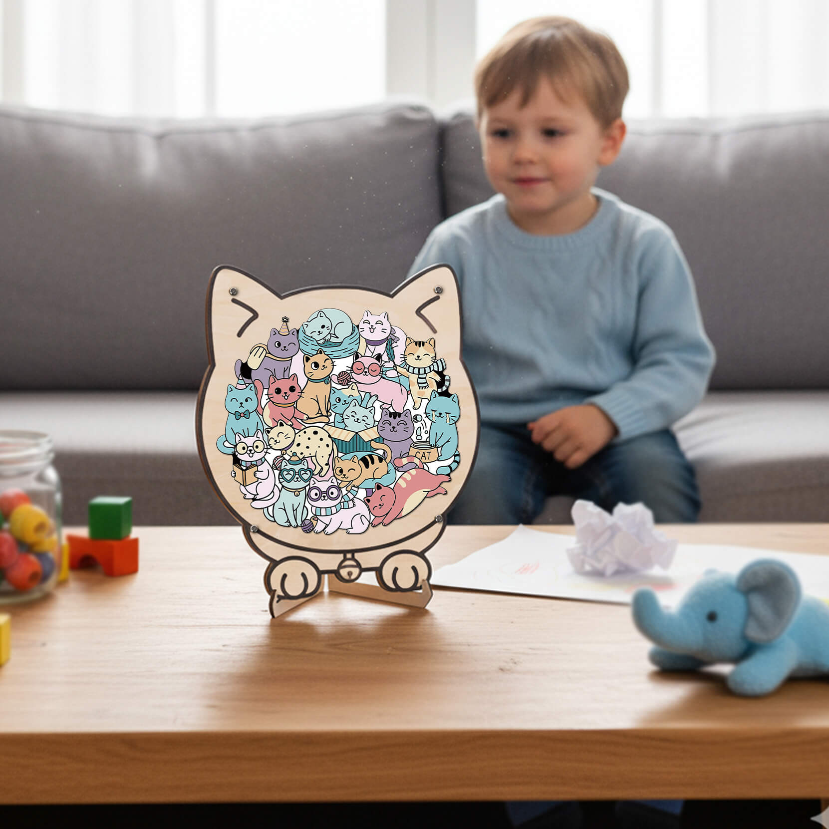 Puzzle en bois en forme de chat mignon pour bébé