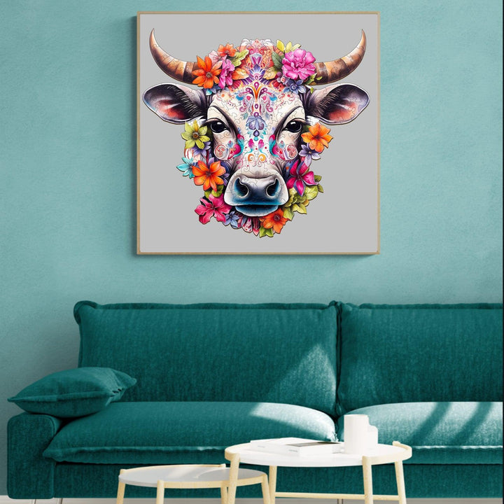 Flower and Cow Wooden Jigsaw Puzzle-Woodbests