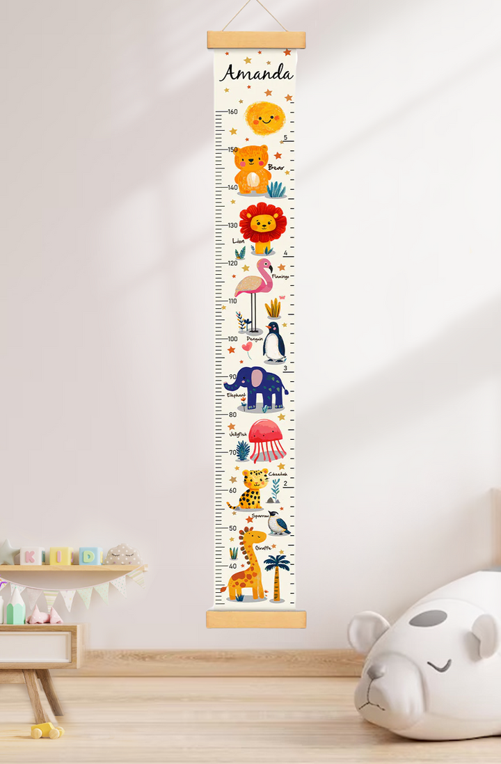 Personalized Cute Animal Hanging Canvas Height Ruler