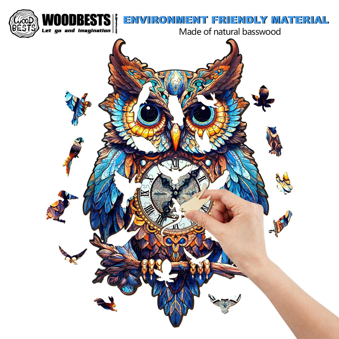 Owl Clocks Wooden Jigsaw Puzzle-Woodbests