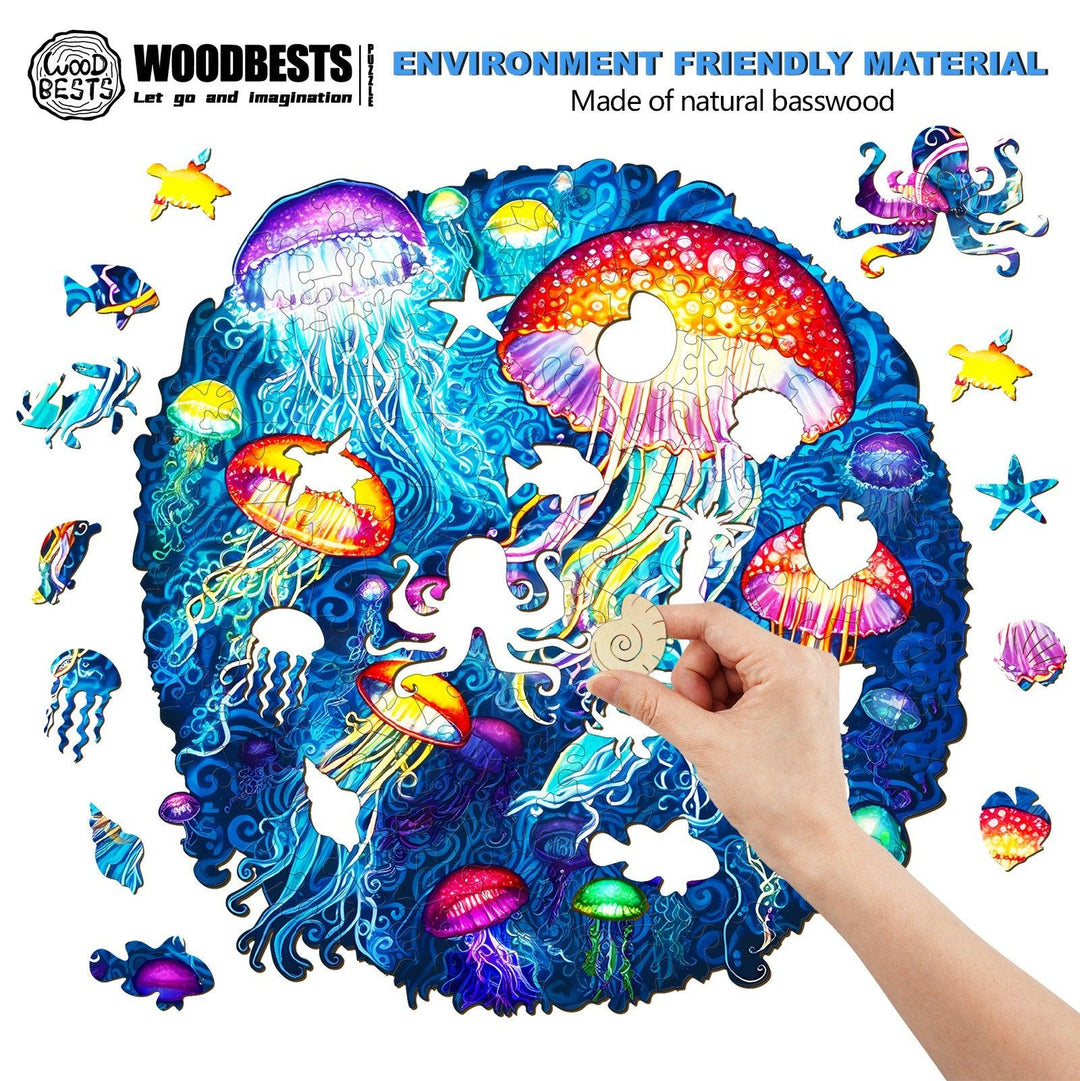 Colorful Jellyfish Wooden Jigsaw Puzzle-Woodbests