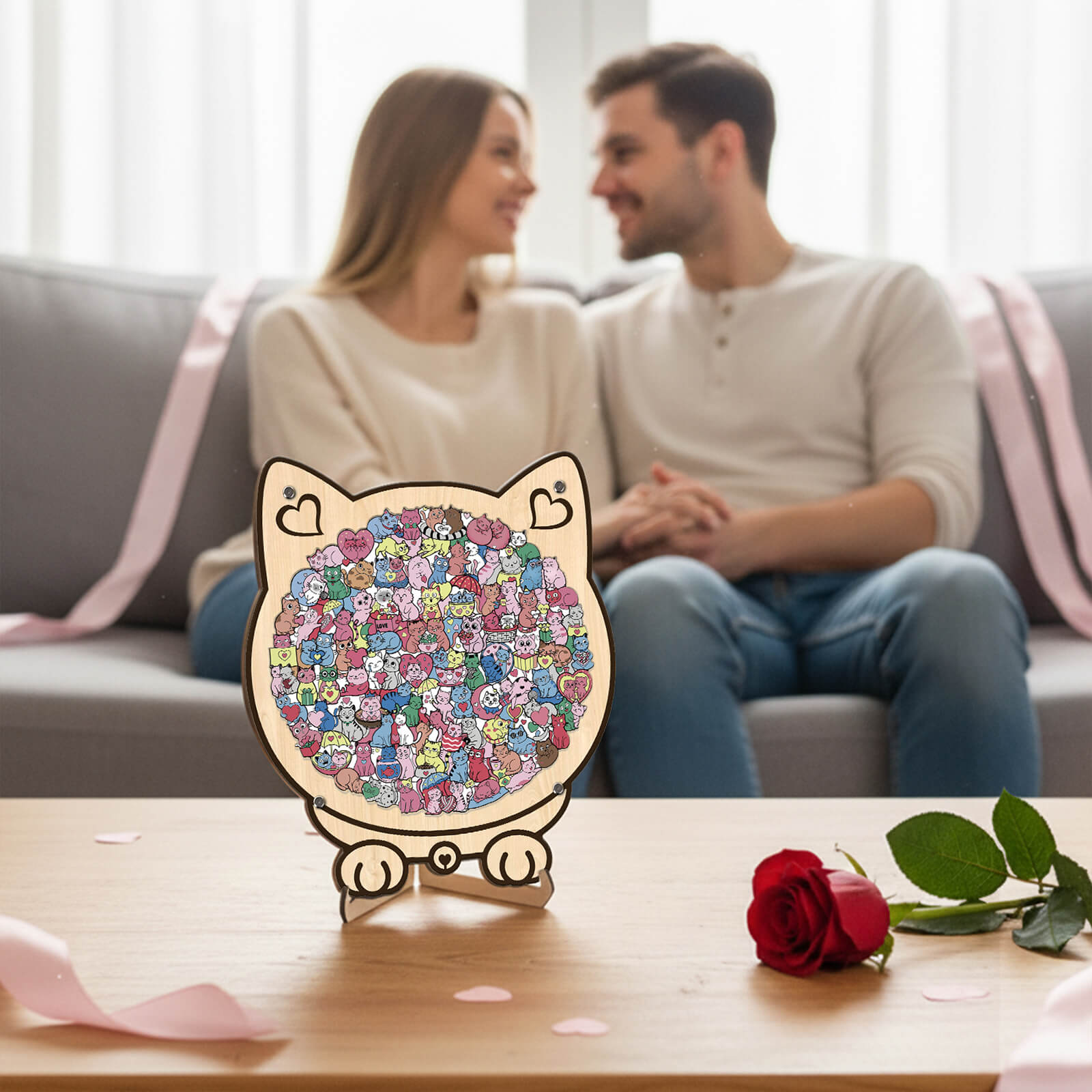 Puzzle en bois en forme de chaton mignon