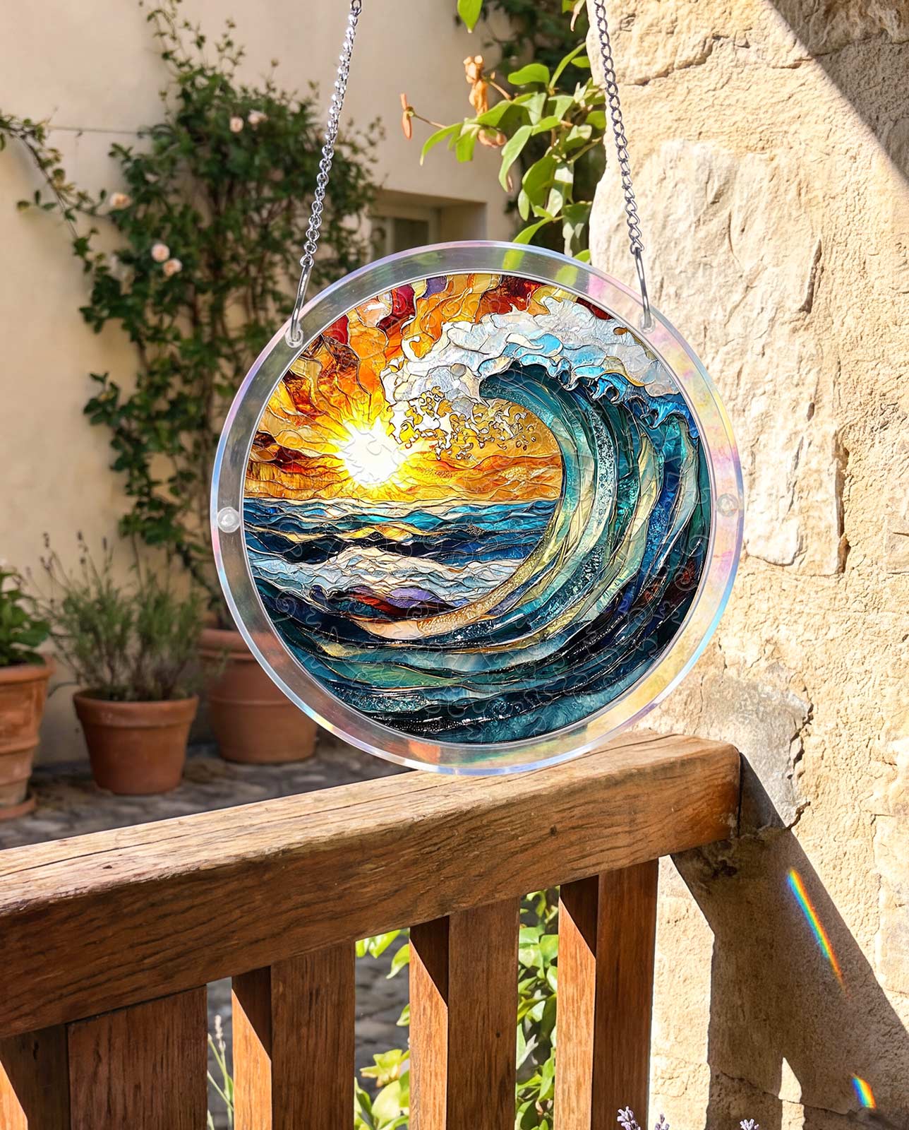 Attrape-soleil puzzle en acrylique - Crête océanique éclat solaire