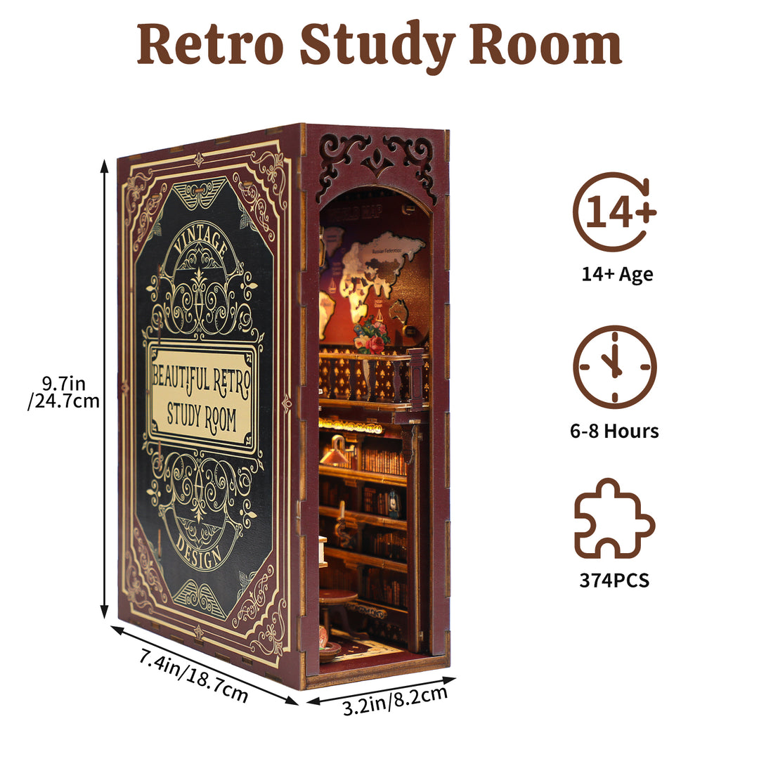 Retro Study Room - DIY Book Nook Kit,3D Wooden Puzzle