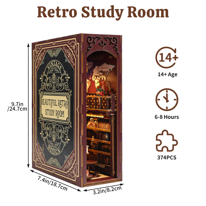 Sala de estudio retro - Kit de rincón de libros para bricolaje,Rompecabezas de madera 3D