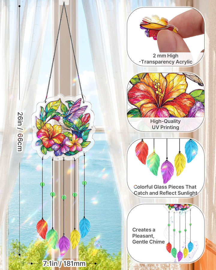 Acrylic Puzzle Suncatcher Wind Chime - Hummingbird Garden
