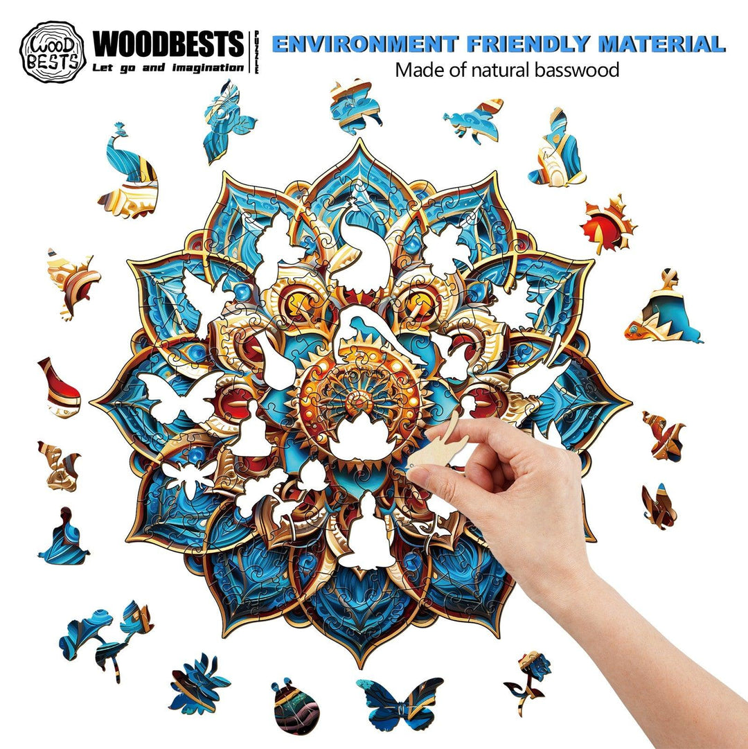Blue Mandala Wooden Jigsaw Puzzle