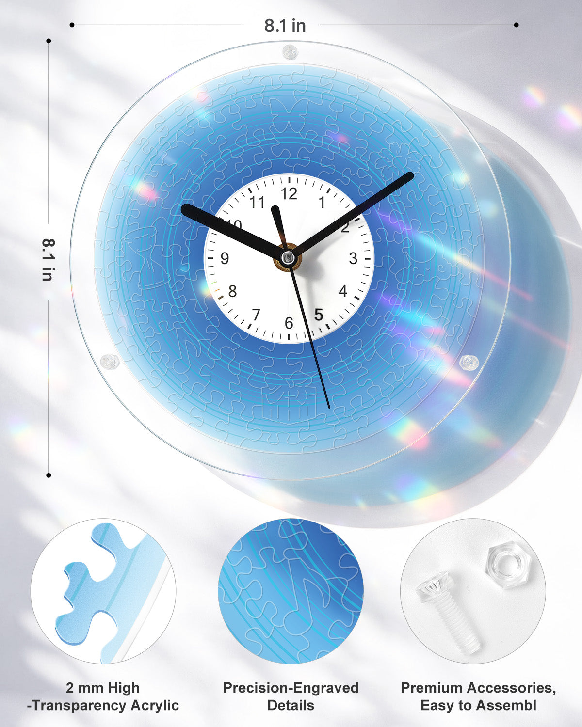 DIY Acrylpuzzle-Uhr Bausatz - Farbverlauf Blau