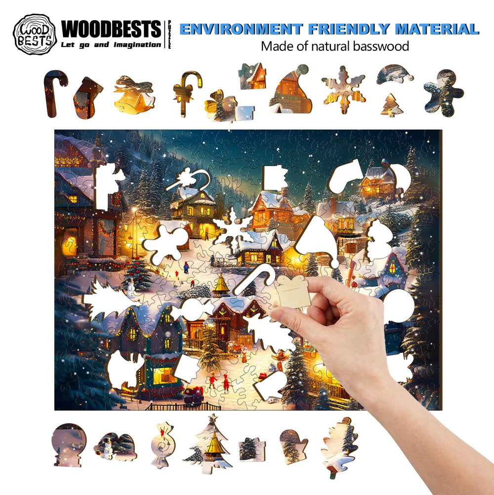 Christmas Village Wooden Jigsaw Puzzle-Woodbests