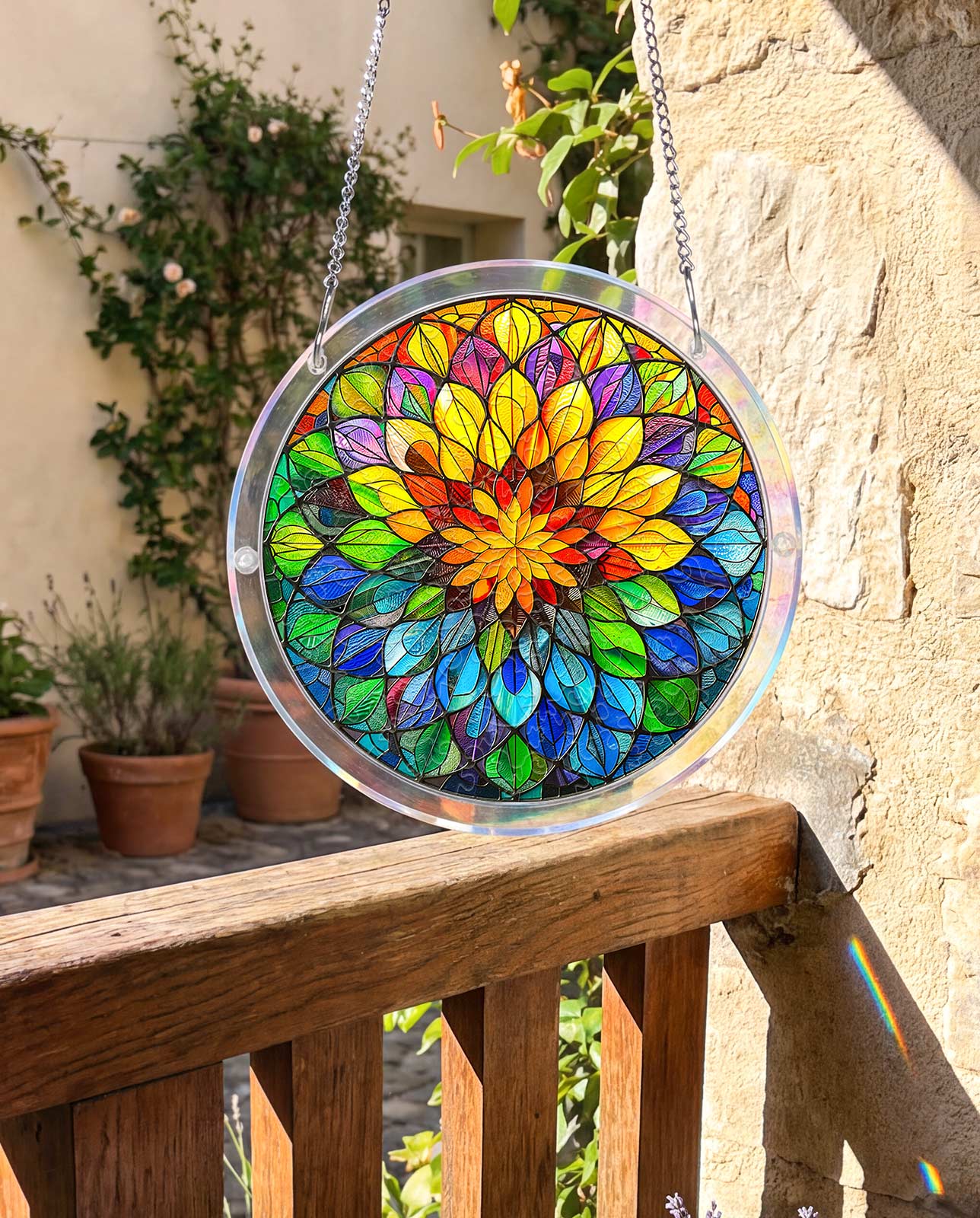 Attrape-soleil puzzle en acrylique - Mandala floraison spectrale