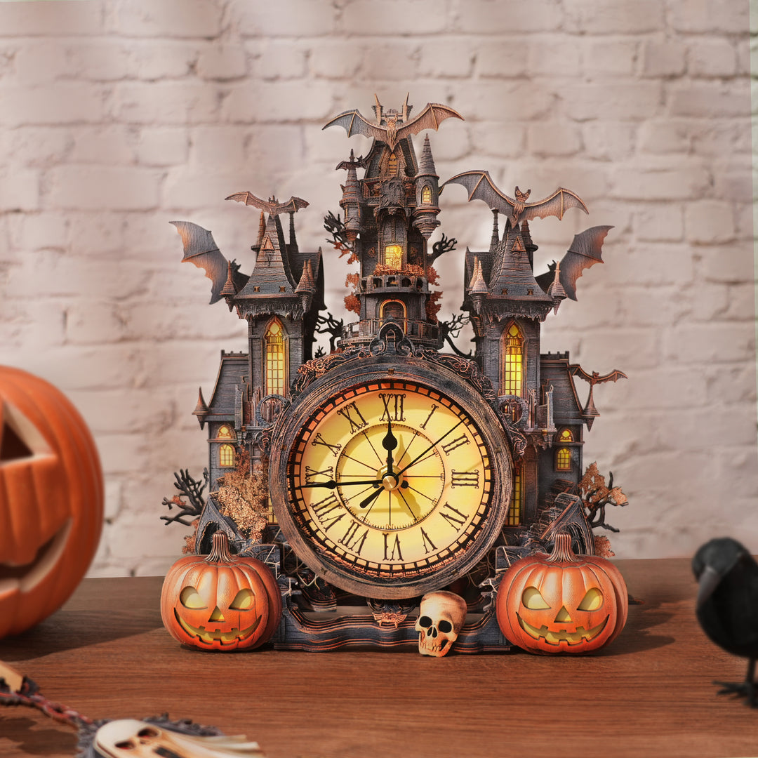 Halloween Cottage– DIY Wooden Clock, 3D Puzzle Craft Kit